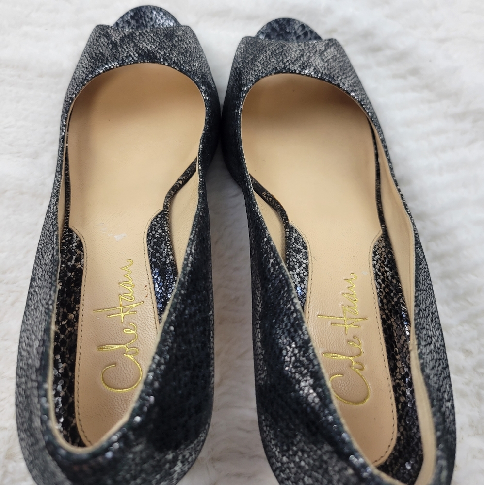 Cole Haan Metallic Python Print Peep Toe Heels - image 5